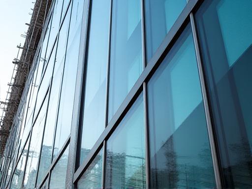 Modern glass and steel facade installation